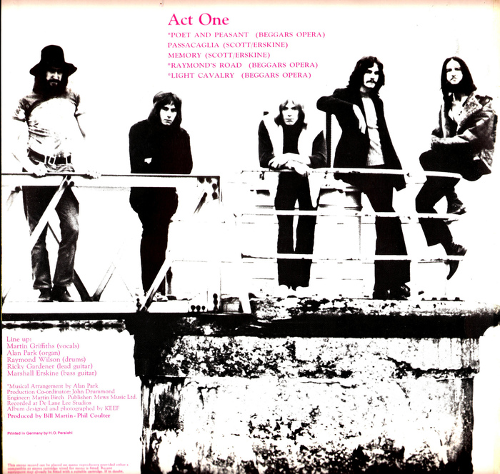 The track list and credits on the gatefold are set in pink .