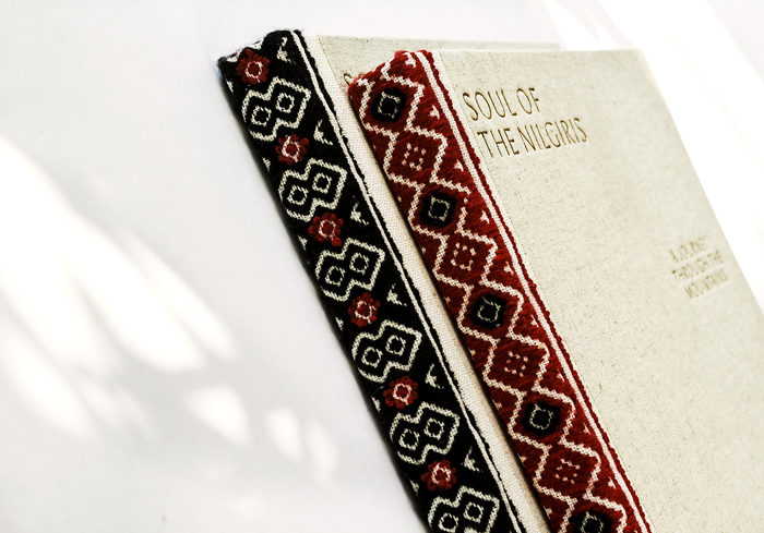 The spines were hand sewn by women from the Toda tribe in a process that took more than a year. Different designs make each book unique.