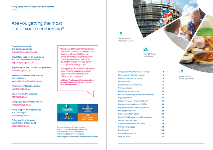 Opening spread from an annual report with table of contents.