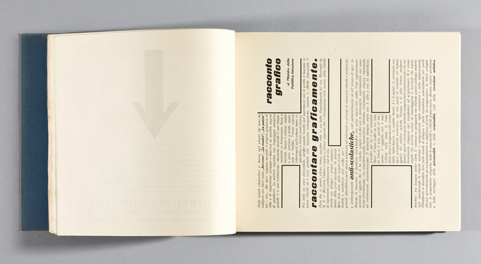 Page 67, &ldquo;racconto grafico&rdquo; (graphical tale). &ldquo;This wall manifesto is an open letter to the Italian Minister of Education about the importance of visual literacy and of encouraging children to express themselves visually in all spontaneity and freedom.&rdquo; [Camillini et al.] Deporo wasn&rsquo;t shy of setting a whole page in italics. This decision here might have been made because it&rsquo;s a letter, as a (distant) reference to handwriting. The big lowercase letters are from a late 19th-century fat italic that today is probably best known as Old Gothic Bold Italic. It went by numerous names incl. Fette Kursiv-Grotesk and Doric Italic. The Italian foundries Nebiolo and FTC had a version named Etrusco corsivo nerissimo which is shown in mid-20th century specimens with an r that is different from the one used here (with diagonal terminal). The text face matches Mignon (1906), except for the S. Maybe it&rsquo;s an alternate, maybe it&rsquo;s a modification made in the version that was available from Societ&agrave; Augusta as Fulgens (before 1914). [Update: Fulgens is shown in the January/February 1905 issue of Archivo Typographico with an S that matches the one in Mignon.] The German origin is still visible in the ch ligatures. Two sizes of Bernhard-Kursiv fett are used for emphasis.