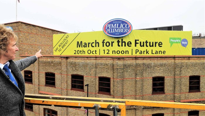 17 October 2018: “On Monday, I took the decision to temporarily replace our giant ‘Bollocks to Brexit’ sign with an equally as important and large message – to urge all those concerned about the shattering impacts of Brexit, to get to Park Lane at midday on Saturday and March For The Future!”