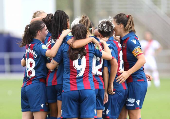 9 September 2018. The women’s squad of Levante U.D. celebrate the winning 1-0 goal in their match against Rayo Vallecano.
