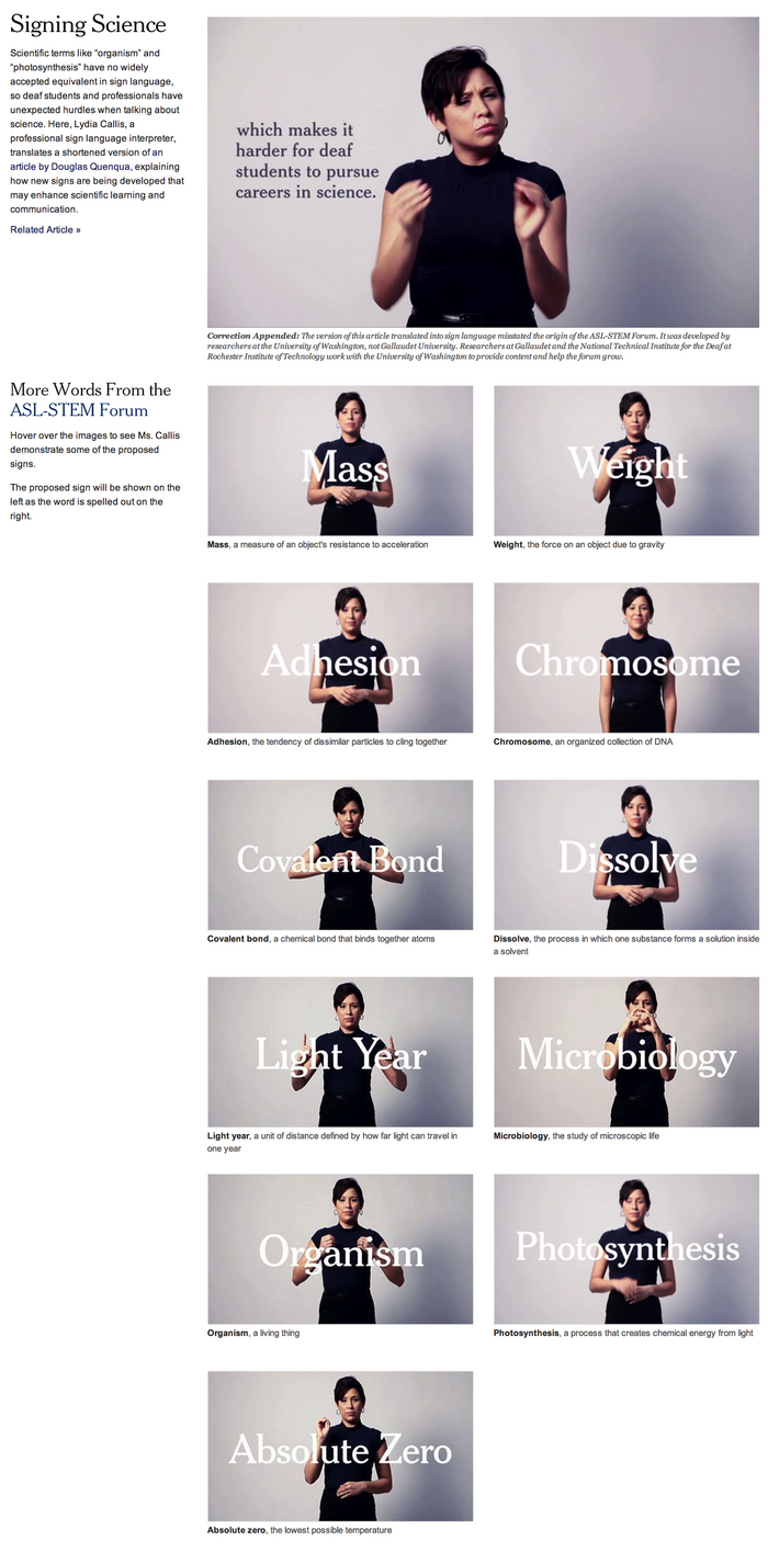 “Signing Science” NYTimes.com Interactive Feature