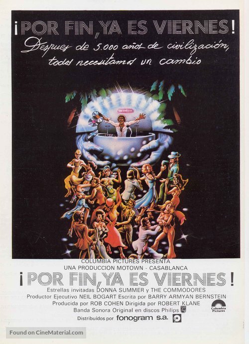 &iexcl;Por Fin, Ya Es Viernes! (&ldquo;At last, it&rsquo;s Friday!&rdquo;) &ndash; the Spanish poster also uses Futura Dot. Small print in Univers.