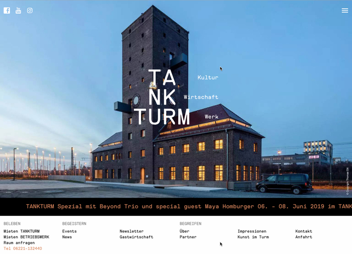 Homepage of the Tankturm website (photo © Thomas Ott).