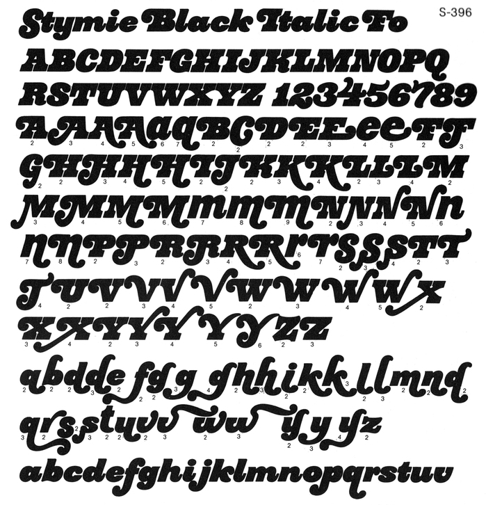 Glyph set from an undated (ca. 1977) Typeshop Selection catalog.