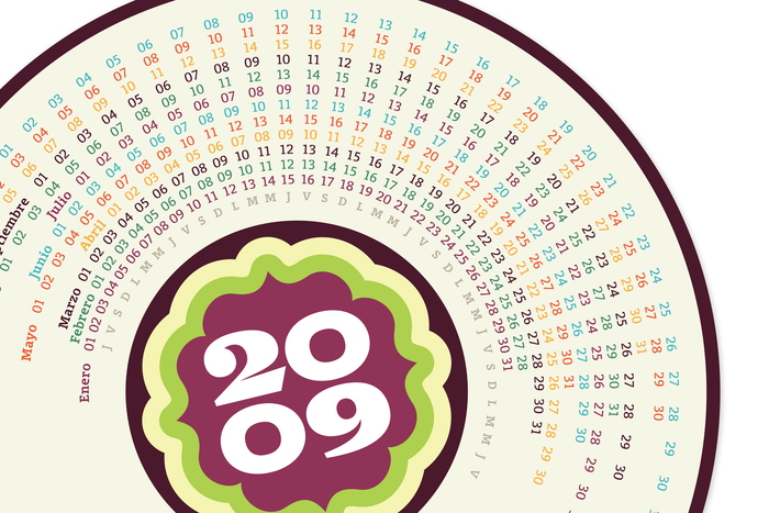 This circular calendar combines Birra’s numerals for the year with  for the smaller elements.