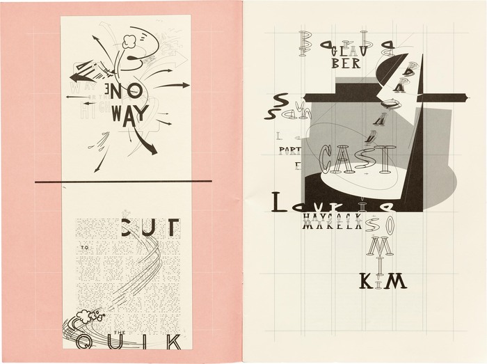 Inside cover (left) designed by Barbara Glauber. The lettering is likely sourced from U.S. highway signs, not , though the typeface was released in the same year.