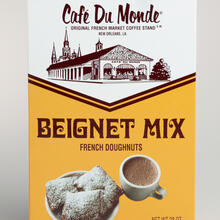 Café Du Monde beignet mix and coffee packaging