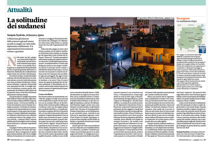 The first section of the magazine is dedicated to current events. For section headers we use Lyon’s stencil version. This double page is about current events in Sudan.