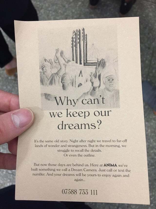 “Why can’t we keep our dreams?” This flyer that was handed out on the London Tube.