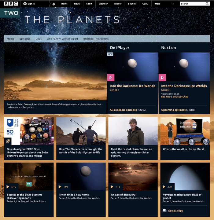 Web page for The Planets (2019)