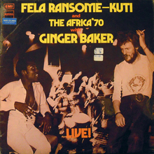 Fela Ransome-Kuti and The Africa ’70 with Ginger Baker – <cite>Live!</cite> album art