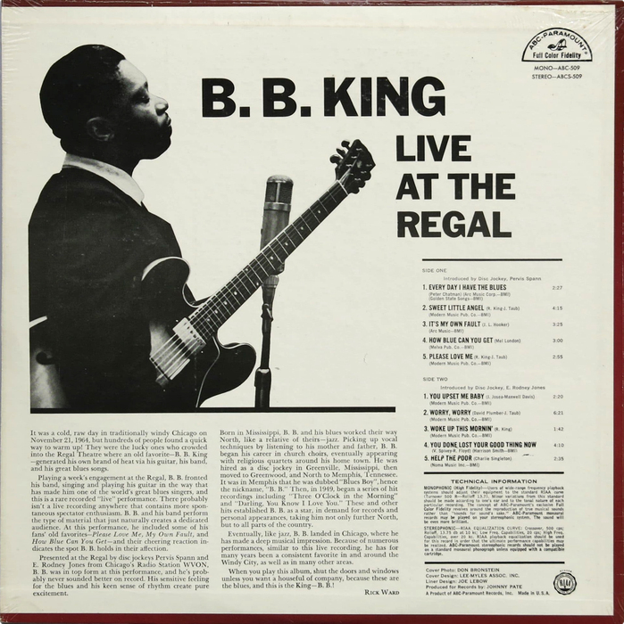The title on the back cover is presented in all-caps . The liner notes by Rick Ward are set in Linotype , while the track list appears to use several styles from the  family.