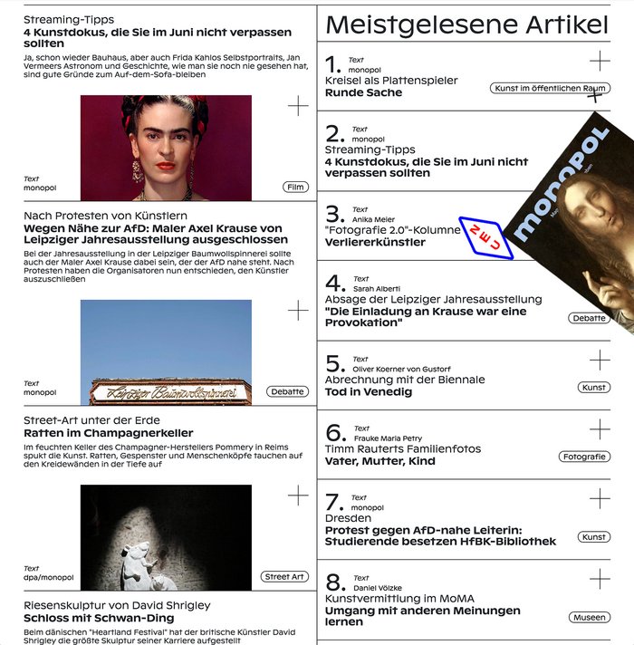 Two-column layout with most frequently read articles