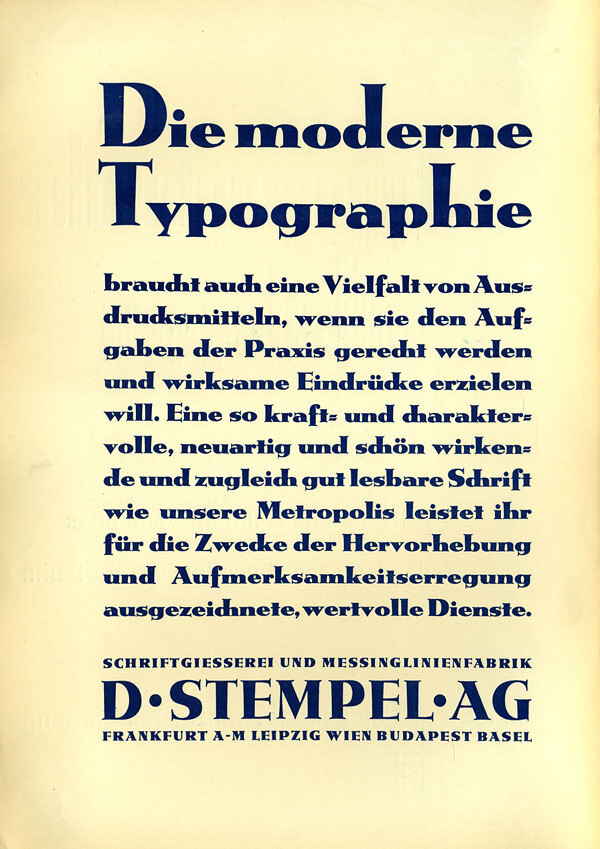 “Die moderne Typographie” ad, D.&nbsp;Stempel AG (1930)