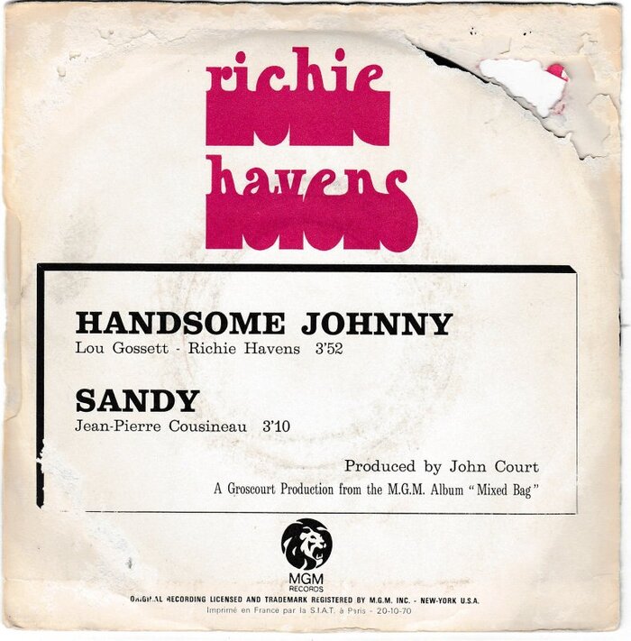 Richie Havens – “Handsome Johnny” / “Sandy” French single cover 2