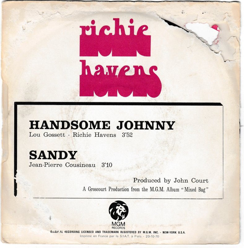 Richie Havens – “Handsome Johnny” / “Sandy” French single cover - Fonts ...