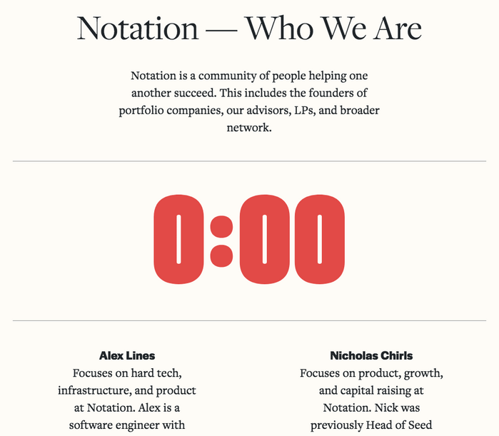 Freight Display for the big heading, with Freight Text for copy. Halyard Display Bold helps to set apart the names. Like the logo, the clock (“0:00”) might be based on Sharp Grotesk.