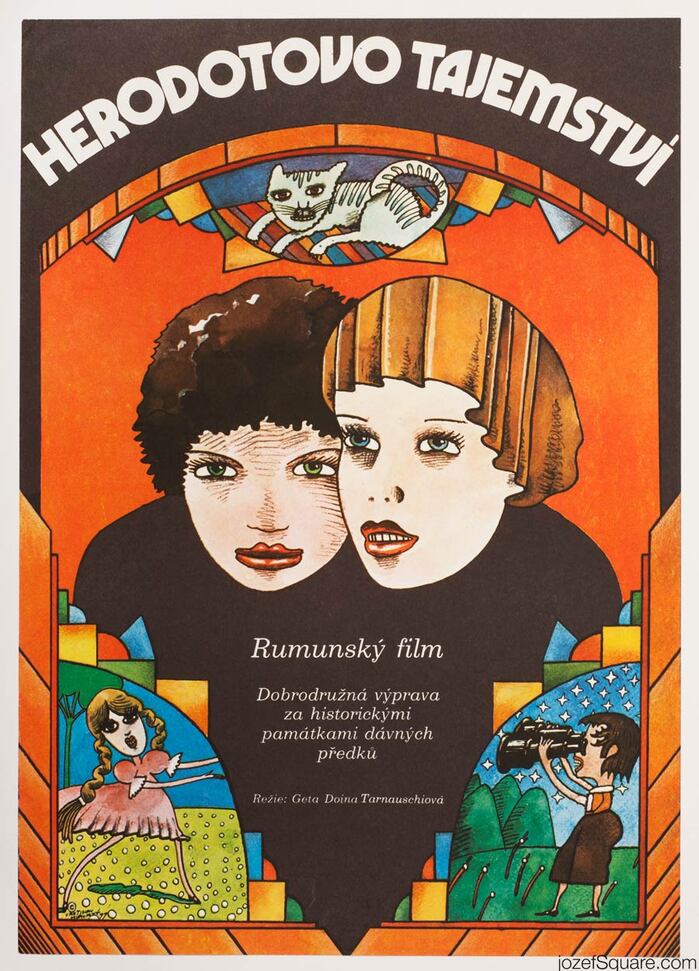 Herodotovo tajemství (“The Mystery of Herodotus”, original title: Misterul lui Herodot), Romania, 1976. Directed by Geta Doina Tarnavschi. Featuring Christian Orascu, Tudor Petrut, Alexandru Danila.

&nbsp;

Marvin set on a curve. The secondary typeface is  Italic.