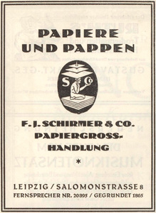 “Papiere und Pappen” ad by F.J.<span class="nbsp">&nbsp;</span>Schirmer &amp; Co.