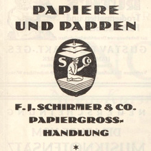 “Papiere und Pappen” ad by F.J.<span class="nbsp">&nbsp;</span>Schirmer &amp; Co.