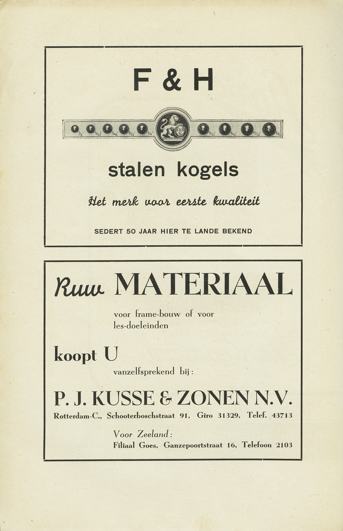 Ad for steel bullets, using Monoline Script and Breite halbfette Grotesk; the bottom advertisement for ‘raw material’ pairs Monoline Script with Egmont.