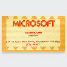 Microsoft logo and Bill Gates’ business card, 1975