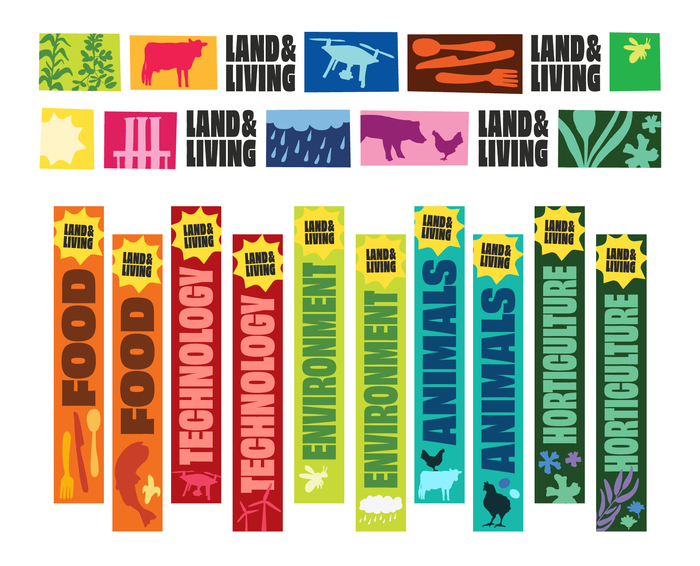 Brand elements and pole banners.