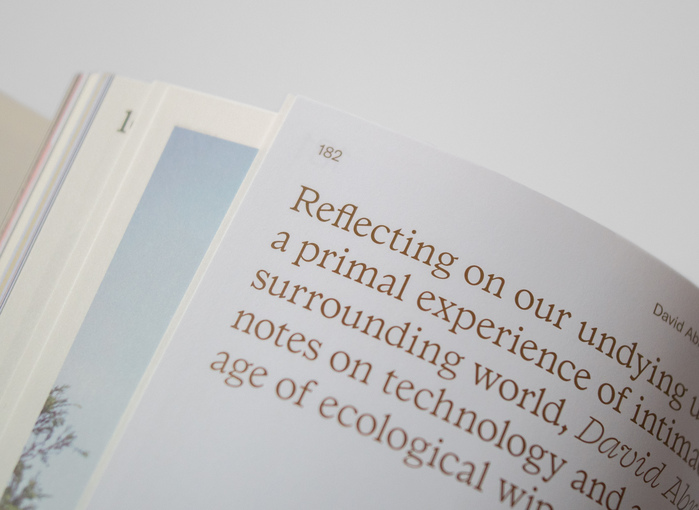Another example of chapter introduction combining Italian Old Style and Fragen Italic. Folio and running title set in GT America.