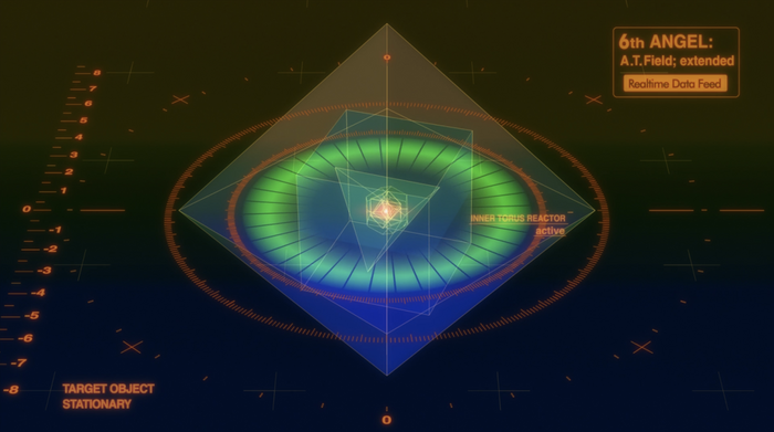 &ldquo;6th ANGEL: A.T. Field; extended&rdquo; set in Helvetica; &ldquo;Realtime Data Feed&rdquo; set in Futura.