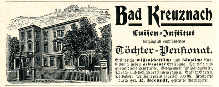 Ad for the Töchter-Pensionat Luisen-Institut in Bad Kreuznach, 1906