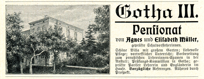 Ad for the Pensionat Gotha III, 1906