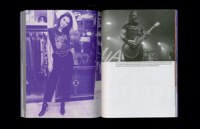 Left: Kendall Jenner wearing a Slayer T-shirt in 2014. Right: Slayer guitarist Gary Holt with a “Kill the Kardashians” T-shirt a year later.