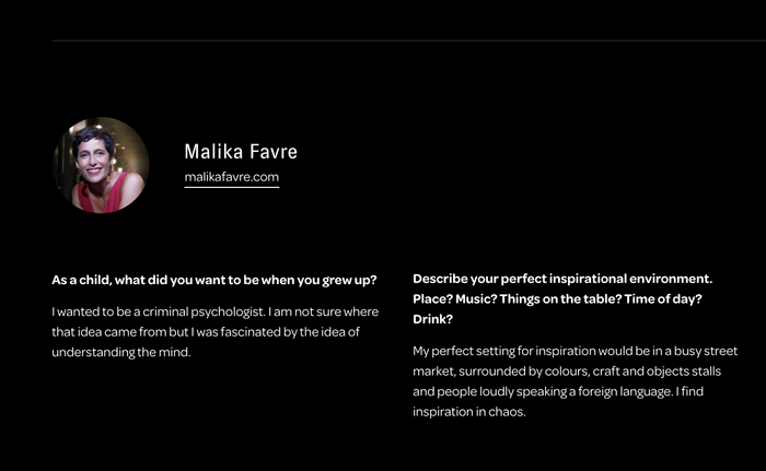 Detail: Two weights from Omnes in use for an interview with featured illustrator Malika Favre.