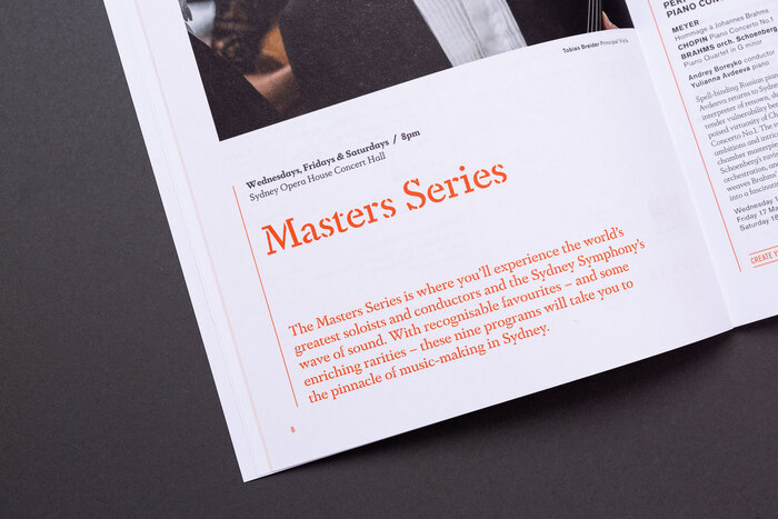 Detail from the 2019 season brochure, with Dapifer Stencil Medium for titles and intro texts. The small print above uses plain Dapifer, with its more open “schoolbook” alternate for a.