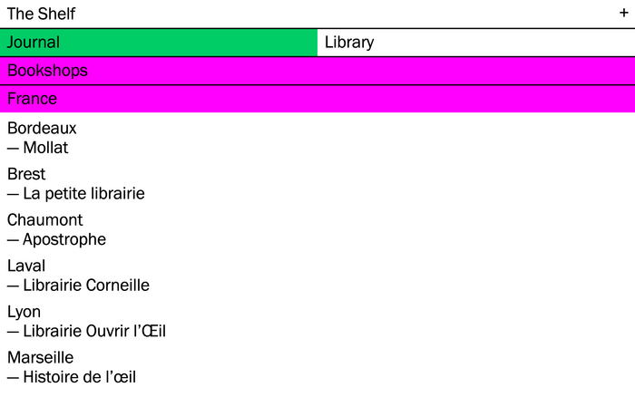 The Shelf Journal bookshops page.